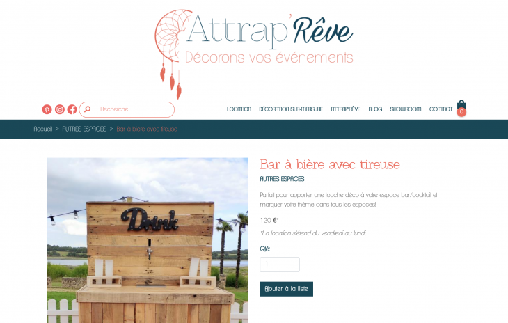 Fiche produit du site internet catalogue Attrap'Rêve